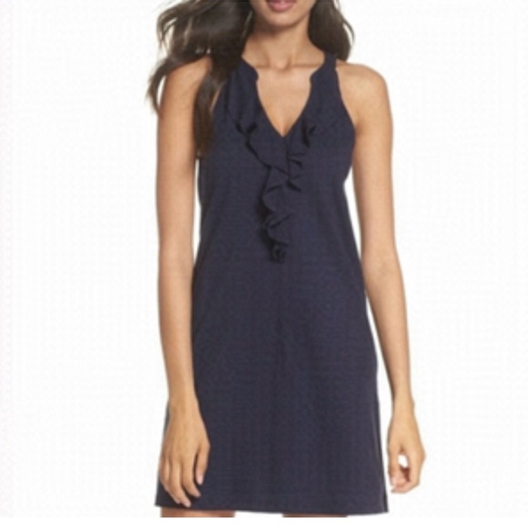 Lilly Pulitzer Shirt Dress Womens Small Navy Shay Ruffle Front V Neck Sleeveless - Picture 1 of 9